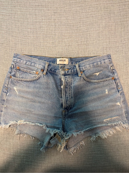 Agolde Pants - Agolde Washed Light Blue Distressed High-Rise Denim Shorts